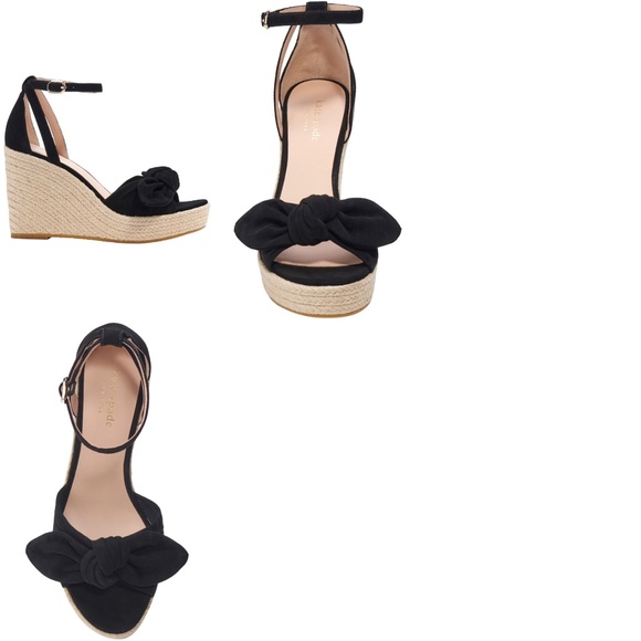 Kate Spade Tianna Espadrille Wedges Black Suede Leather Platform Sandal Pump 9.5 - Picture 6 of 16